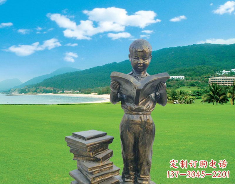 吉林校园看书的小男孩雕塑