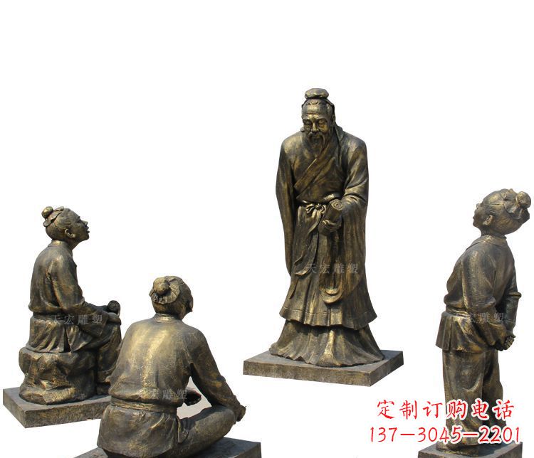 吉林校园孔子讲学铜雕塑