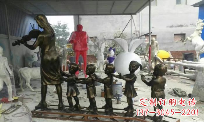 吉林校园老师和儿童铜雕