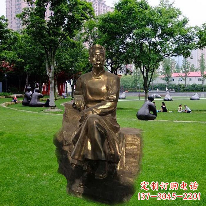 吉林校园名人鲁迅先生玻璃钢仿铜雕像