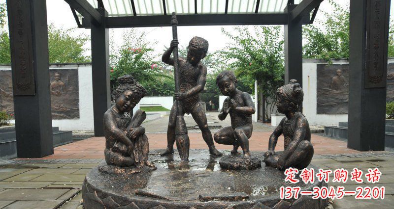 吉林写毛笔字的小孩小品铜雕