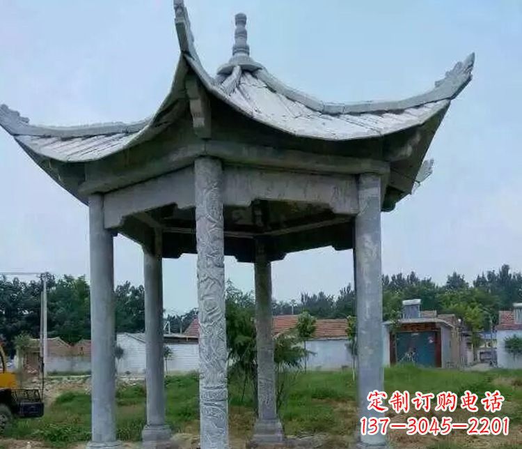 吉林园林仿古六角凉亭景观石雕