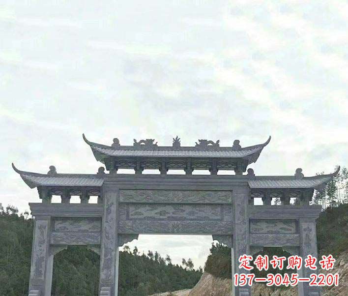 吉林园林仿古三门石牌坊景观石雕