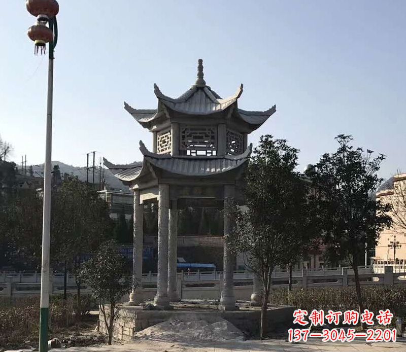 吉林园林仿古双层石凉亭景观石雕 (4)