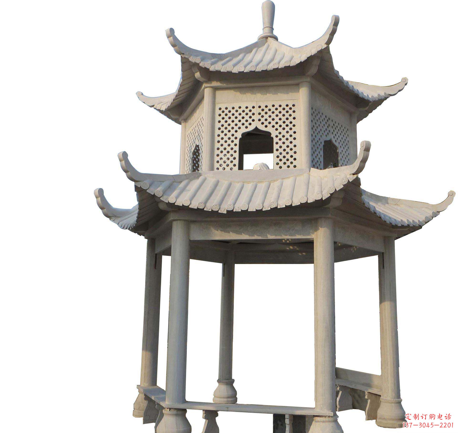 吉林园林景观大理石六角石雕双层凉亭