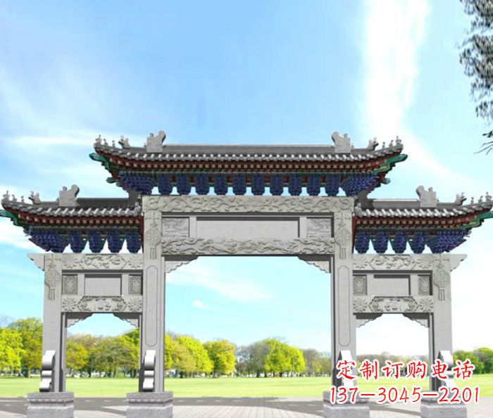 吉林园林景观仿古三门石牌坊