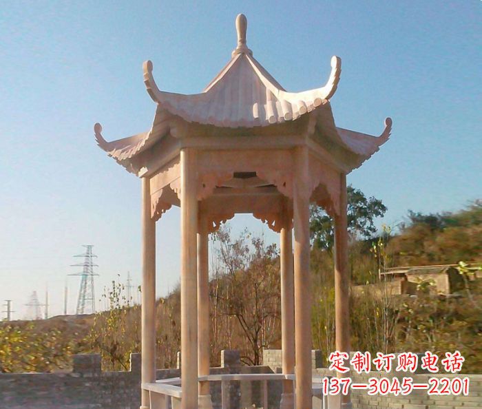 吉林园林景观晚霞红单层石雕凉亭