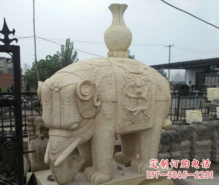 吉林园林景观驮瓶大象石雕
