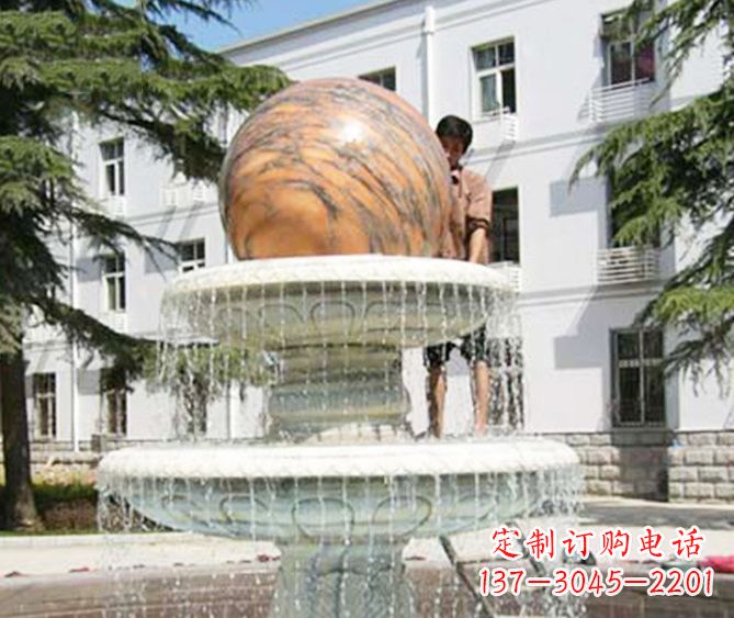 吉林园林景观晚霞红风水球喷泉石雕 (2)
