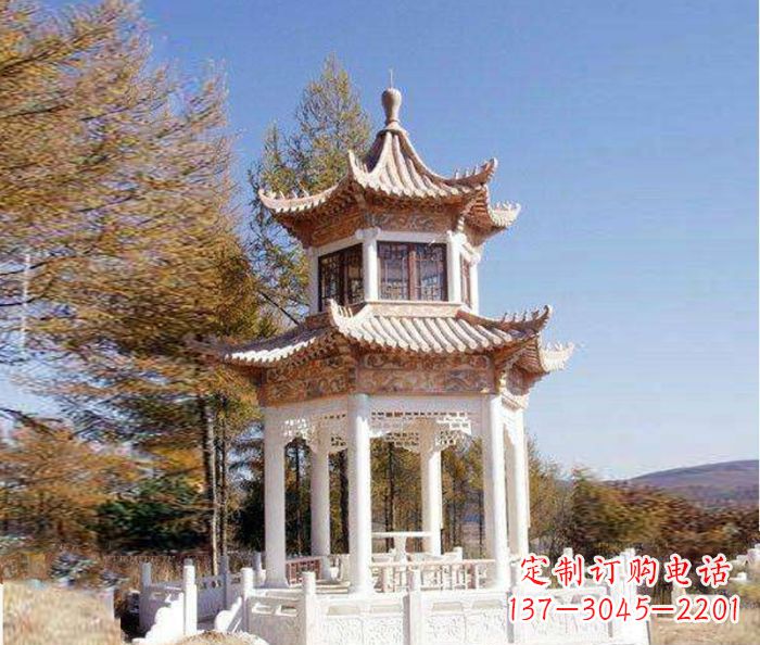 吉林园林景观晚霞红双层石雕凉亭 (3)