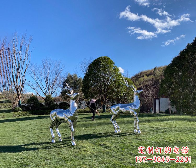 吉林园林镜面不锈钢梅花鹿雕塑