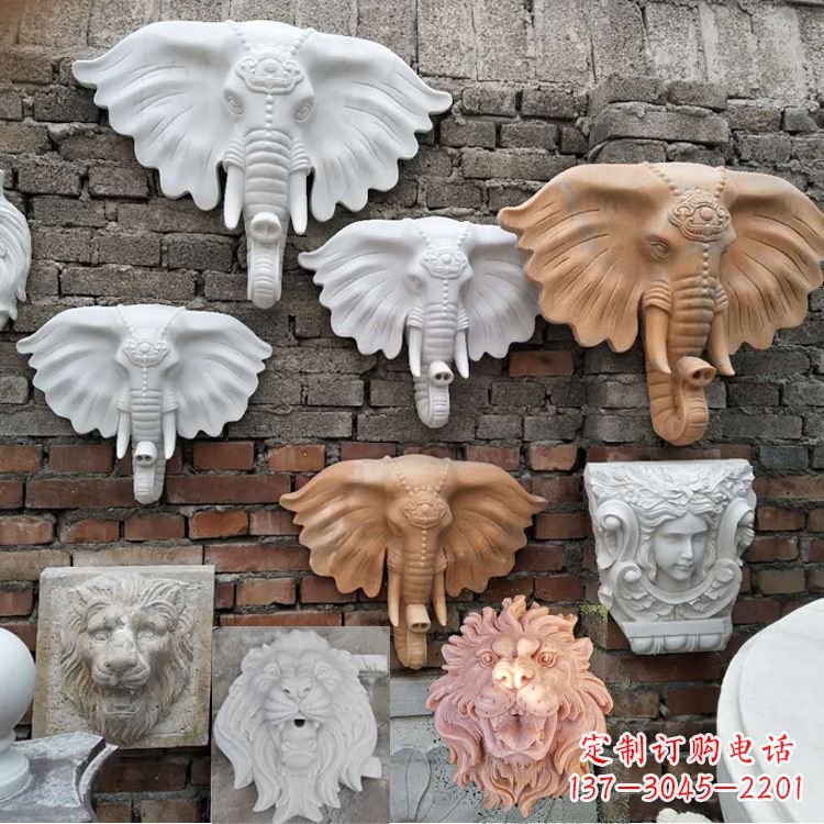 吉林园林喷水壁挂大象头部雕塑