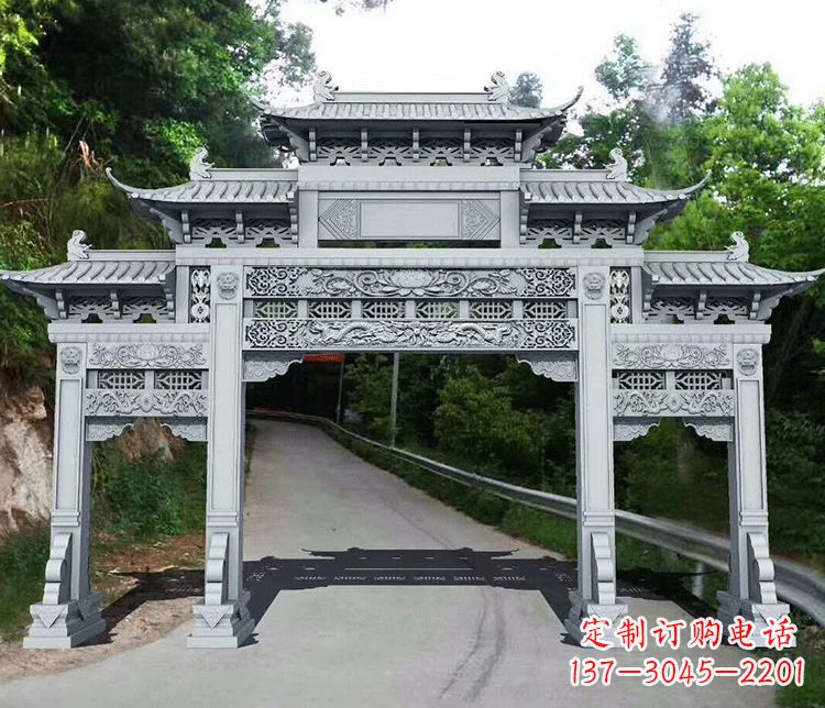 吉林园林三门石牌坊景观石雕