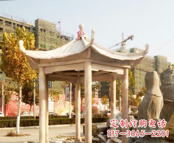 吉林园林晚霞红单层凉亭景观石雕