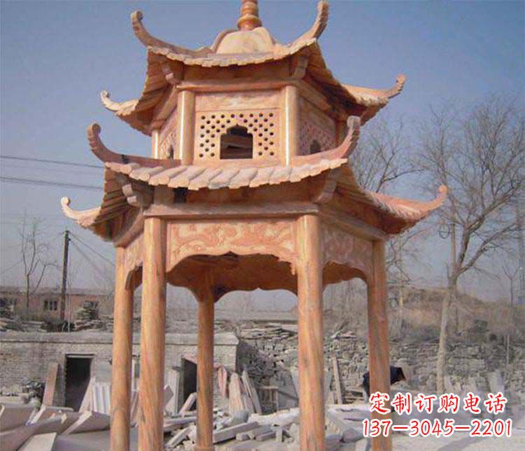 吉林园林晚霞红石凉亭景观石雕
