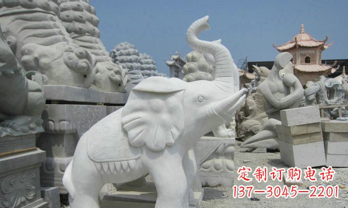吉林招财动物汉白玉长鼻小象石雕