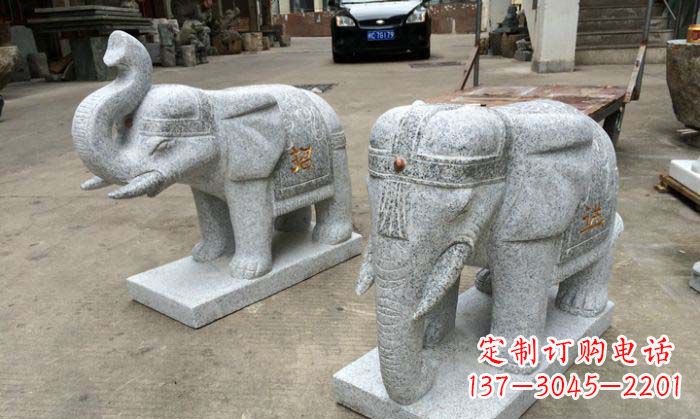 吉林招财进宝芝麻灰大象石雕 (2)