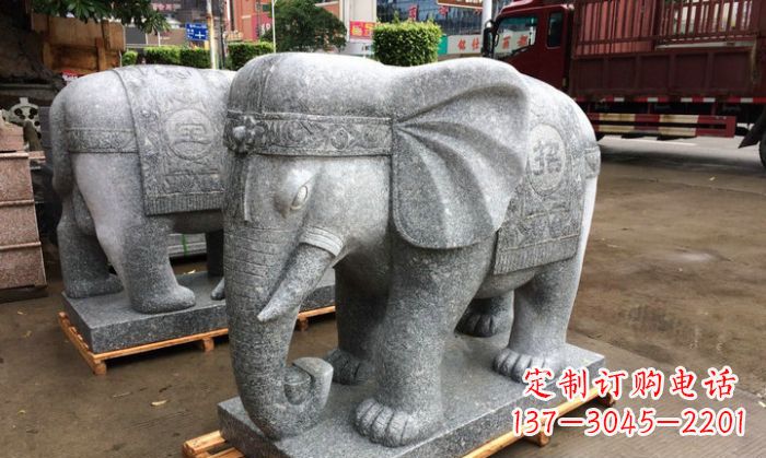 吉林招财进宝芝麻灰大象石雕 (3)