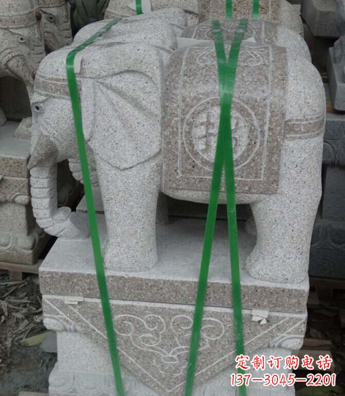吉林招财进宝芝麻灰大象石雕 (4)