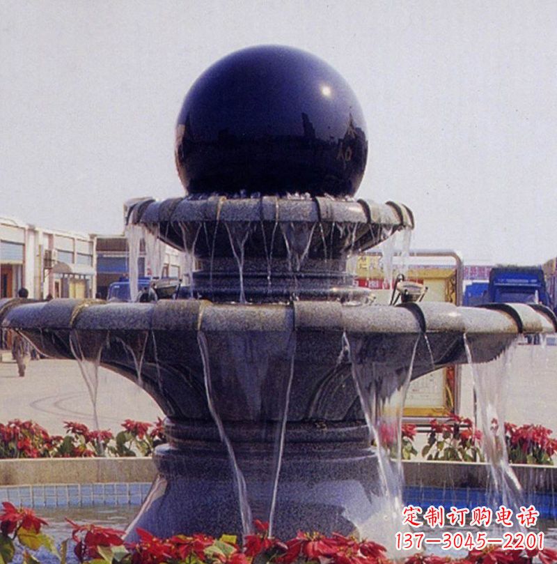 吉林中国黑双层风水球喷泉石雕