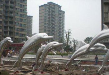 吉林小区不锈钢跳跃海豚雕塑
