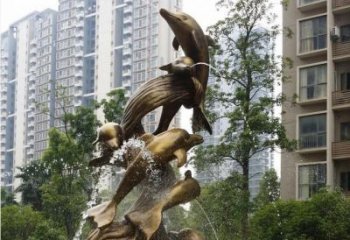 吉林小区海豚喷泉铜雕