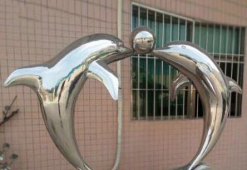 吉林校园不锈钢海豚顶球雕塑