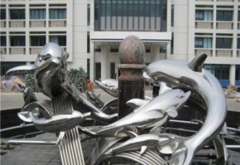 吉林校园不锈钢海豚海浪雕塑