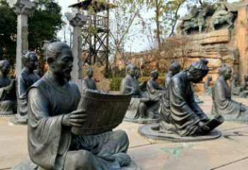 吉林园林看竹简书的古代人物景观铜雕
