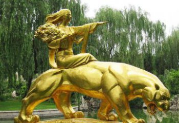 吉林园林骑老虎的美女人物鎏金景观铜雕