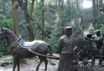 吉林园林清朝士兵和马车小品铜雕