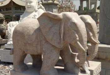 吉林招财晚霞红大象石雕 (2)