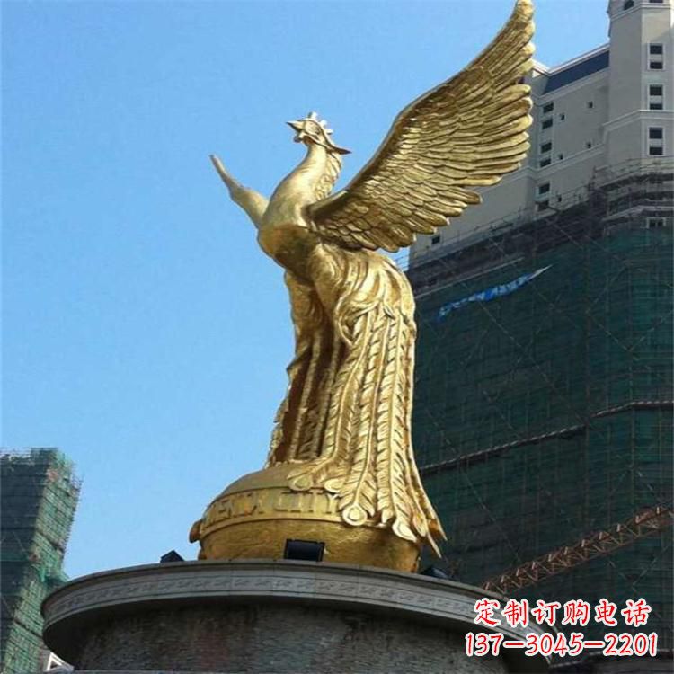 吉林铸铜鎏金凤凰景观雕塑-城市园林
