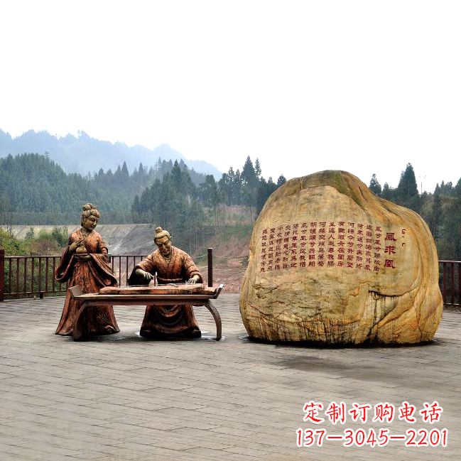 吉林卓文君与司马相如凤求凰公园景观雕塑-历史典故人物情景雕塑