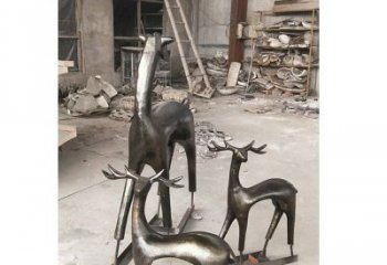 吉林铸铜梅花鹿动物铜雕摆件