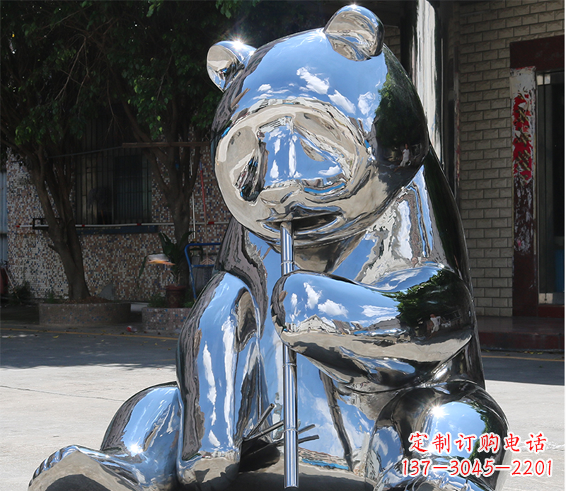 吉林熊猫雕塑-适用于广场花园景观镜面不锈钢熊猫雕塑