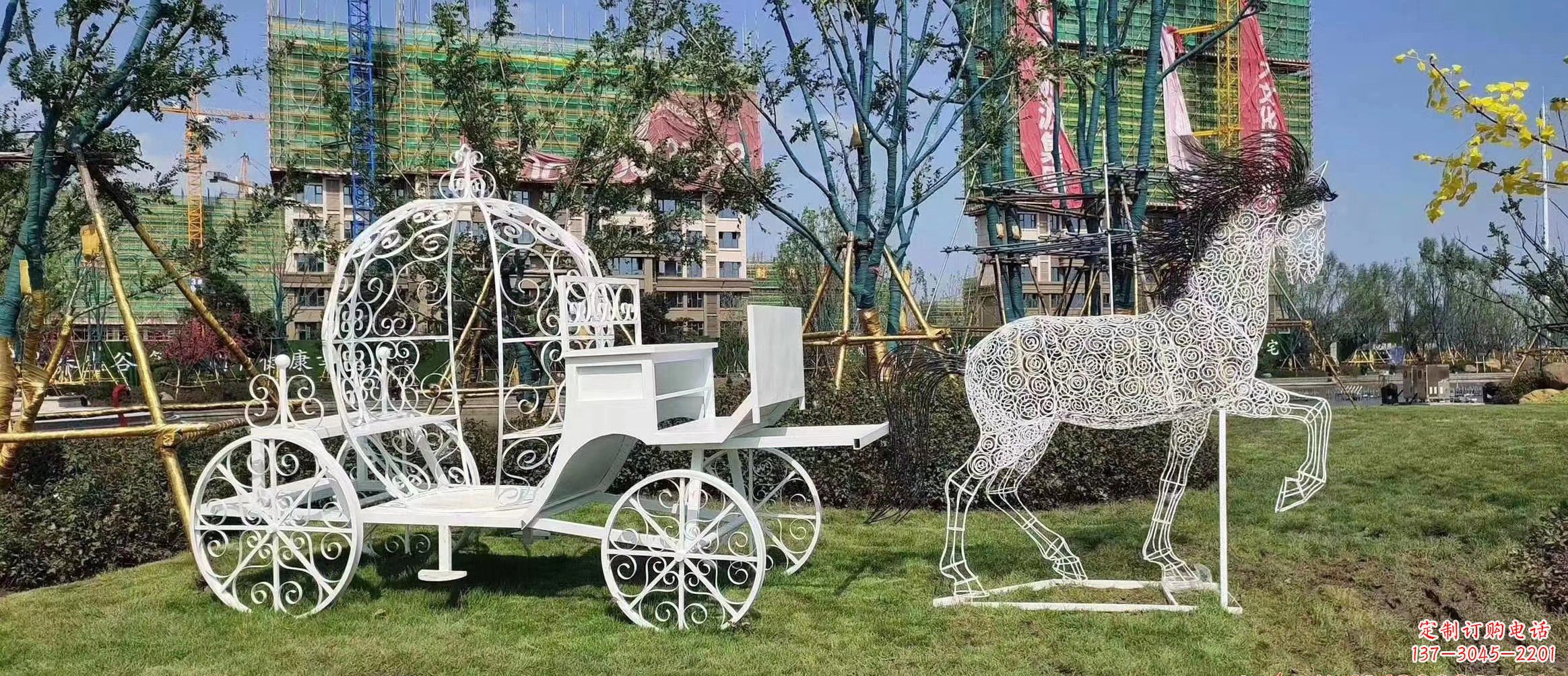 吉林马车雕塑-小区花园广场创意镂空不锈钢马车雕塑