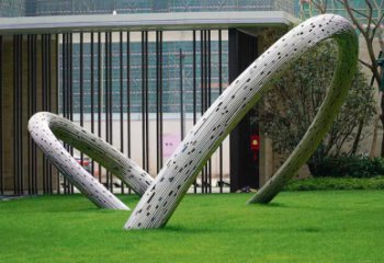 吉林景观雕塑-酒店草坪创意不锈钢圆环景观雕塑