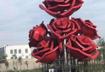 吉林玫瑰花雕塑-广场创意不锈钢红色玫瑰花雕塑