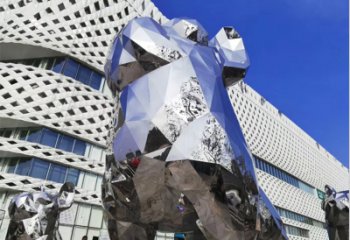 吉林狗雕塑-广场大型不锈钢几何狗雕塑