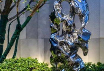 吉林太湖石雕塑-园林景观不锈钢镜面抽象太湖石雕塑